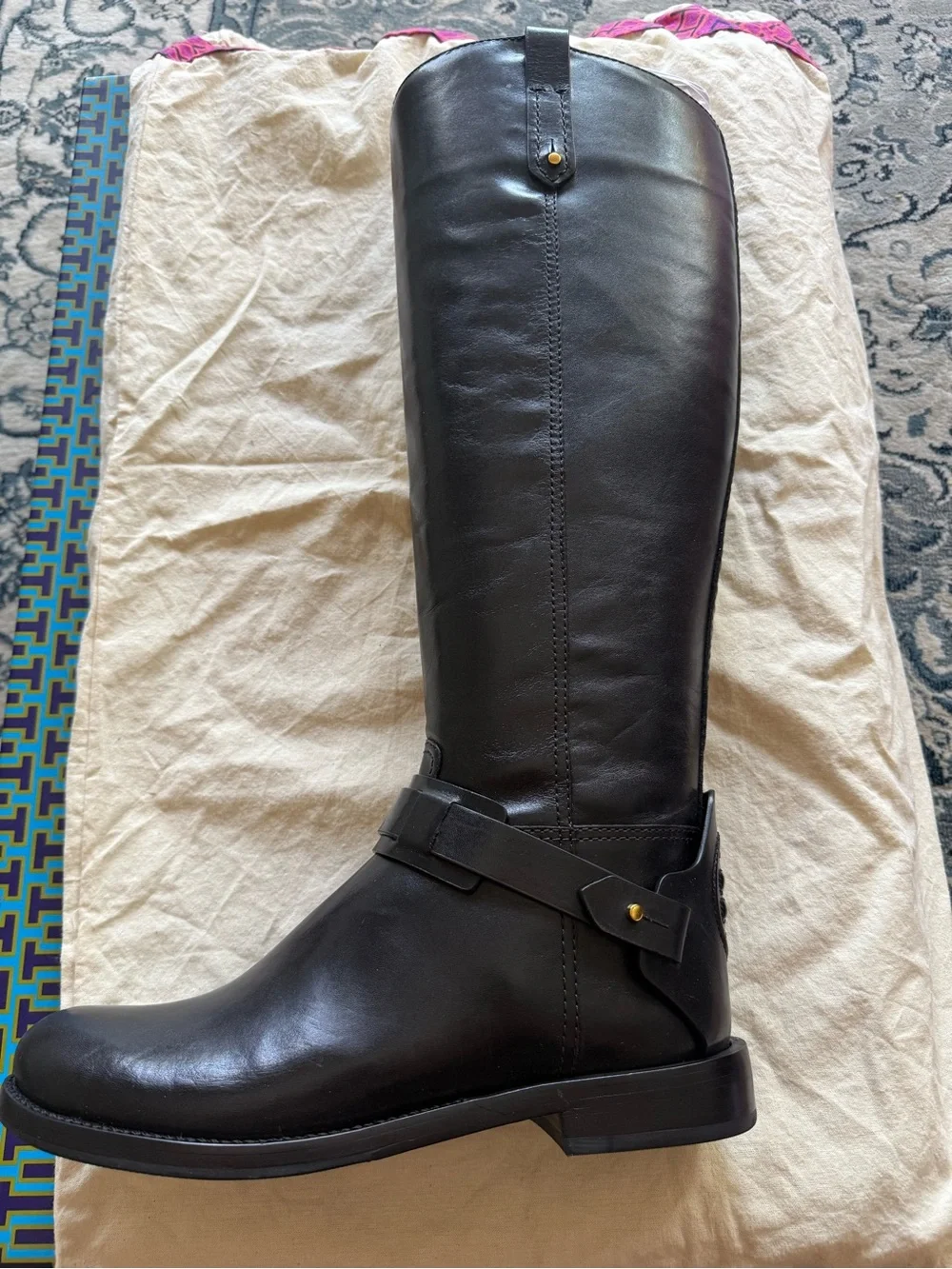 Tory Burch Black Leather Tall Riding Boots Colton